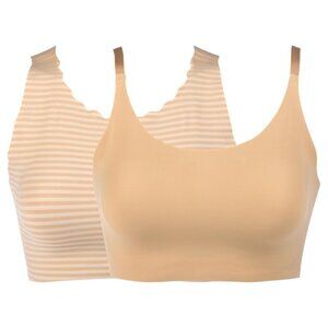Rhonda Shear 2 Pk Essentials Body Bra Size XL Beige Striped Neutral Lounge 668.3